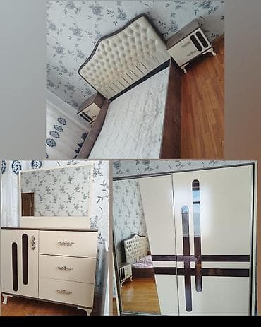 Двуспальная кровать, Трюмо, Тумба, Шкаф, Б/у at lalafo.az Двуспальная кровать, Трюмо, Тумба, Шкаф, Б/у