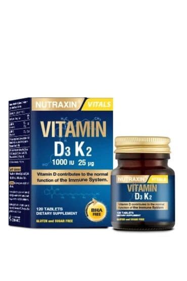 Nutraxin Vitals Vitamin D3 K2 – 120 tablet, qlütensiz və şəkərsiz qida lalafo.az -da Nutraxin Vitals Vitamin D3 K2 – 120 tablet, qlütensiz və şəkərsiz qida