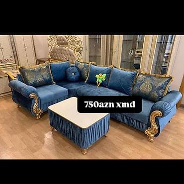Məhsul: Künc divan dəsti və puf-masa • Rəng: Mavi (qızılı dekor lalafo.az -da Məhsul: Künc divan dəsti və puf-masa • Rəng: Mavi (qızılı dekor