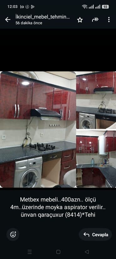 Metbex mebeli. 400azn. ölçü 4m. üzerinde moyka aspirator verilir lalafo.az -da Metbex mebeli. 400azn. ölçü 4m. üzerinde moyka aspirator verilir