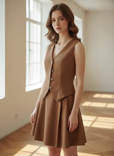 Qadın üçlük dəst – qəhvəyi rəng - Elementlər: jilet, şalvar, ətək - lalafo.az -da Qadın üçlük dəst – qəhvəyi rəng - Elementlər: jilet, şalvar, ətək -