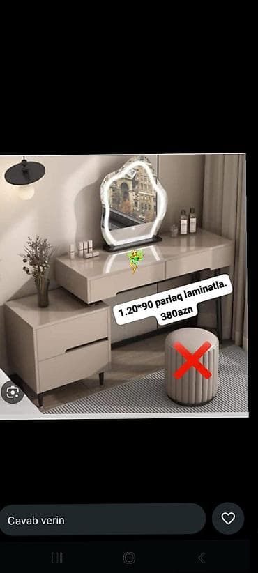 Tualet masası və güzgü dəsti - Ölçü: 1.20 × 90 sm - Material: parlaq lalafo.az -da Tualet masası və güzgü dəsti - Ölçü: 1.20 × 90 sm - Material: parlaq