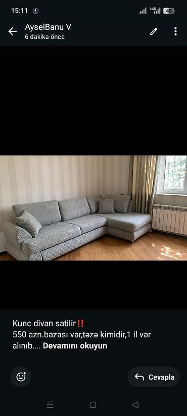 Kunc divan satilir‼️ 550 azn.bazası var,təzə kimidir,1 il var alınıb lalafo.az -da Kunc divan satilir‼️ 550 azn.bazası var,təzə kimidir,1 il var alınıb
