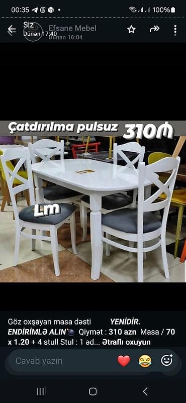 Ağ rəngdə yemək otağı masa–stul dəsti. - Dəst: 1 masa + 4 stul - Masa lalafo.az -da Ağ rəngdə yemək otağı masa–stul dəsti. - Dəst: 1 masa + 4 stul - Masa
