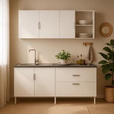 Minimalist üslubda mətbəx dəsti - Ağ rəngli, hamar səthli dolab lalafo.az -da Minimalist üslubda mətbəx dəsti - Ağ rəngli, hamar səthli dolab