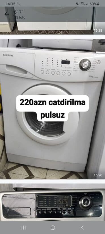 Paltaryuyan maşın Samsung, 5 kq, Avtomat, Qurutmasız, Kredit yoxdur lalafo.az -da Paltaryuyan maşın Samsung, 5 kq, Avtomat, Qurutmasız, Kredit yoxdur