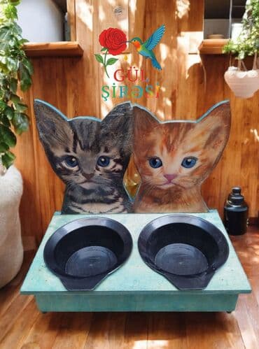 Миски для воды и еды: Məhsul: Pişik temalı qidalandırıcı stendlər - Dizayn: Taxta əsaslı at lalafo.az — 4 Миски для воды и еды: Məhsul: Pişik temalı qidalandırıcı stendlər - Dizayn: Taxta əsaslı — 4