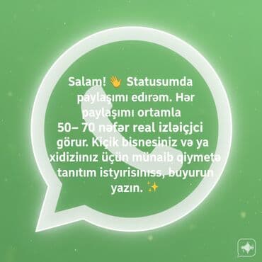 WhatsApp Statusda reklam/paylaşım xidməti - Statusumda reklam lalafo.az -da WhatsApp Statusda reklam/paylaşım xidməti - Statusumda reklam