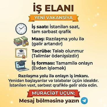 İş elanı – yeni vakansiya (tamamilə onlayn, evdən işləmək) - İş lalafo.az -da İş elanı – yeni vakansiya (tamamilə onlayn, evdən işləmək) - İş