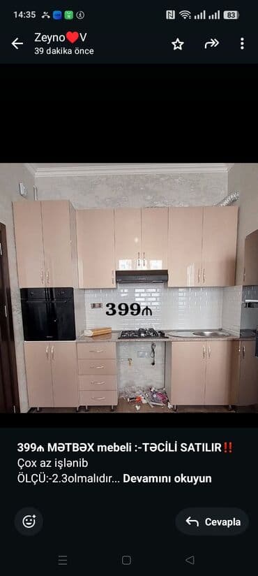 *399₼ MƏTBƏX mebeli :-TƏCİLİ SATILIR*‼️ Çox az işlənib lalafo.az -da *399₼ MƏTBƏX mebeli :-TƏCİLİ SATILIR*‼️ Çox az işlənib