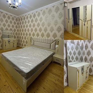 Двуспальная кровать, Шкаф, 2 тумбы, Трюмо, Б/у at lalafo.az Двуспальная кровать, Шкаф, 2 тумбы, Трюмо, Б/у