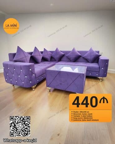 Диванный комплект на заказ: Bənövşəyi rəngdə künc divan dəsti - Ölçülər: 280 x 200 sm - Mexanizm at lalafo.az — 1 Диванный комплект на заказ: Bənövşəyi rəngdə künc divan dəsti - Ölçülər: 280 x 200 sm - Mexanizm — 1