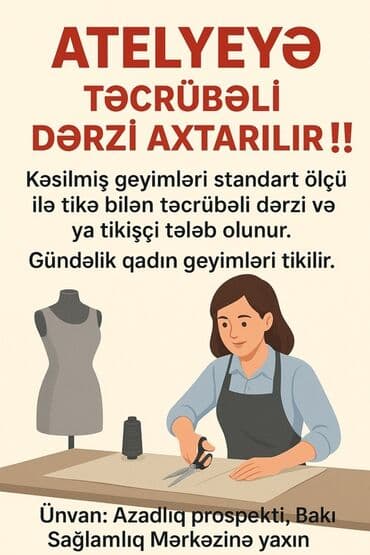 Dərzi tələb olunur, 1-2 illik təcrübə, 6/1, Aylıq ödəniş lalafo.az -da Dərzi tələb olunur, 1-2 illik təcrübə, 6/1, Aylıq ödəniş