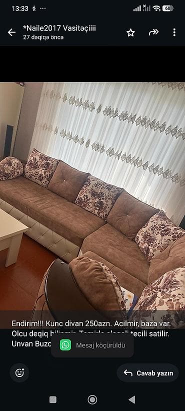Endirim!!! Kunc divan 250azn. Acilmir, baza var. Olcu deqiq bilinmir lalafo.az -da Endirim!!! Kunc divan 250azn. Acilmir, baza var. Olcu deqiq bilinmir