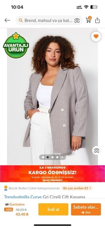 ENDIRIMMM Trendyolmilla Curve qadın blazer ceket pencek Trendyoldan lalafo.az -da ENDIRIMMM Trendyolmilla Curve qadın blazer ceket pencek Trendyoldan