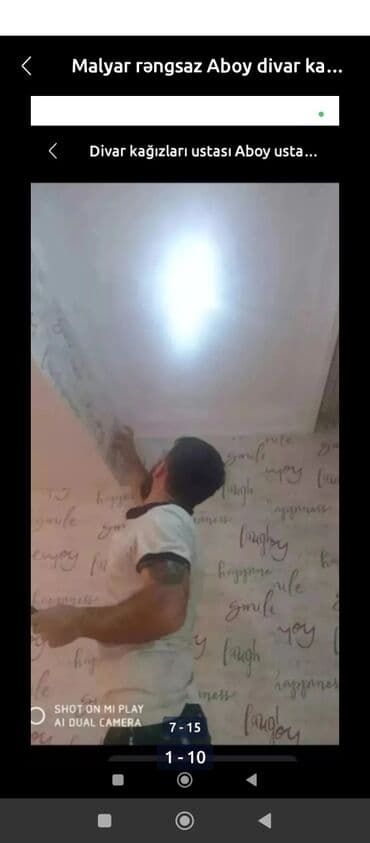 Потолочные работы: Malyar şpoklyovka divar kağızları ustası.emusiya .Aboy laminat işləri at lalafo.az — 1 Потолочные работы: Malyar şpoklyovka divar kağızları ustası.emusiya .Aboy laminat işləri — 1