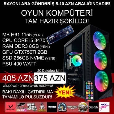 Oyun üçün Kompüter "RGB Gaming Core i5 3470 GTX750Ti 2GB 256GB NVME” lalafo.az -da Oyun üçün Kompüter "RGB Gaming Core i5 3470 GTX750Ti 2GB 256GB NVME”