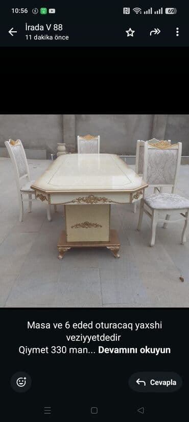 Masa ve 6 eded oturacaq yaxshi veziyyetdedir Qiymet 330 man lalafo.az -da Masa ve 6 eded oturacaq yaxshi veziyyetdedir Qiymet 330 man