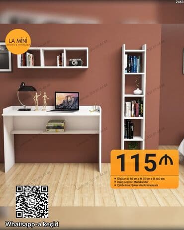 Minimalist iş/və təhsil guşəsi – masa + rəf komplekti - Model: LA lalafo.az -da Minimalist iş/və təhsil guşəsi – masa + rəf komplekti - Model: LA
