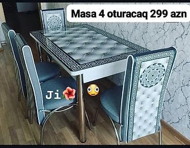 Mətbəx üçün dəst – masa + 4 stul - Üstü naxışlı şüşə/laminat səthli lalafo.az -da Mətbəx üçün dəst – masa + 4 stul - Üstü naxışlı şüşə/laminat səthli