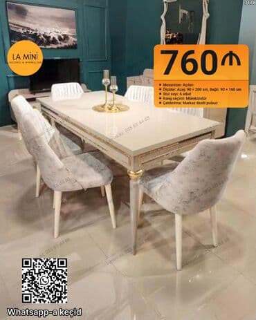 Qonaq otağı üçün, Açılan, Dördbucaq masa, 6 stul lalafo.az -da Qonaq otağı üçün, Açılan, Dördbucaq masa, 6 stul