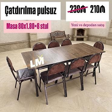 Restoran, kafe, bağ, mətbəx və s üçün masa destleri Masa + 8 Stul 210 lalafo.az -da Restoran, kafe, bağ, mətbəx və s üçün masa destleri Masa + 8 Stul 210