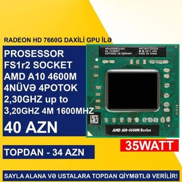 Prosessor AMD A10 Prosessor “LGA FS1r2 AMD A10-4600M”, 4 nüvə, İşlənmiş lalafo.az -da Prosessor AMD A10 Prosessor “LGA FS1r2 AMD A10-4600M”, 4 nüvə, İşlənmiş