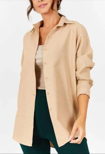 Bej rəngli qadın köynəyi - Kəsim: rahat/oversize siluet, uzunluğu lalafo.az -da Bej rəngli qadın köynəyi - Kəsim: rahat/oversize siluet, uzunluğu