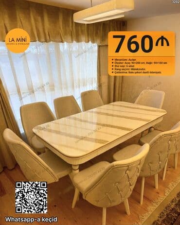 Qonaq otağı üçün, Açılan, Dördbucaq masa, 6 stul lalafo.az -da Qonaq otağı üçün, Açılan, Dördbucaq masa, 6 stul