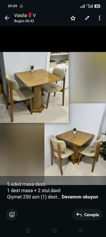 5 eded masa desti. 1 dest masa + 2 stul.daxil Qiymet 250 azn (1) dest lalafo.az -da 5 eded masa desti. 1 dest masa + 2 stul.daxil Qiymet 250 azn (1) dest