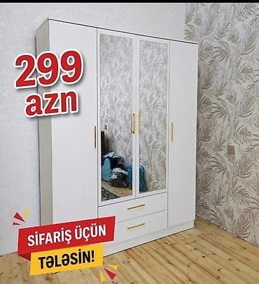 Ağ rəngdə 3 qapılı paltar şkafı: - Orta hissədə tam boy güzgü lalafo.az -da Ağ rəngdə 3 qapılı paltar şkafı: - Orta hissədə tam boy güzgü