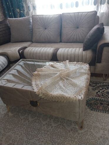 Künc divan dəsti - Model: L formalı künc divan + şüşə üstlü puf/çay lalafo.az -da — 4 Künc divan dəsti - Model: L formalı künc divan + şüşə üstlü puf/çay — 4