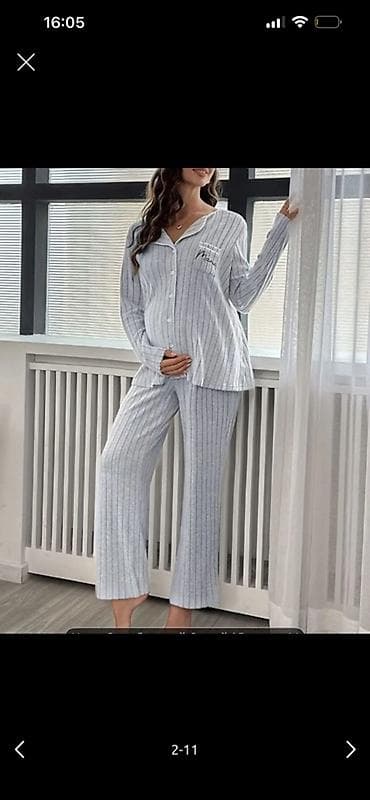Hamiləlik pijama dəsti - 2 hissəli dəst: düyməli uzunqollu köynək və lalafo.az -da Hamiləlik pijama dəsti - 2 hissəli dəst: düyməli uzunqollu köynək və