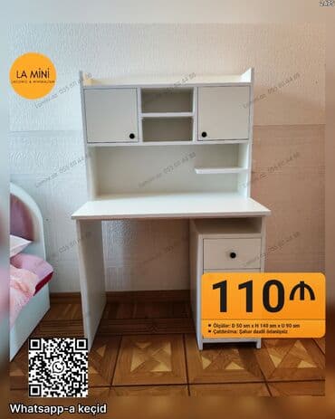 Ağ rəngdə funksional yazı/iş masası - Üst hissədə iki qapılı dolab və lalafo.az -da Ağ rəngdə funksional yazı/iş masası - Üst hissədə iki qapılı dolab və