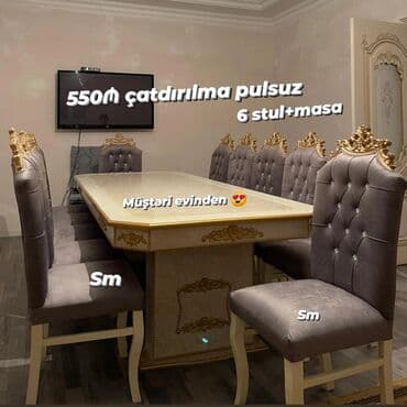 Qonaq otağı üçün, Açılmayan, Dördbucaq masa, 6 stul lalafo.az -da Qonaq otağı üçün, Açılmayan, Dördbucaq masa, 6 stul