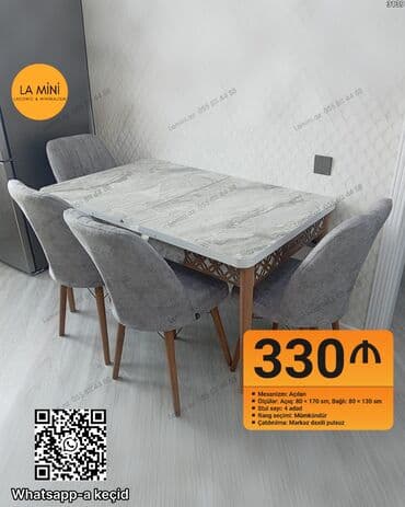 Mətbəx üçün, Açılan, Dördbucaq masa, 4 stul lalafo.az -da Mətbəx üçün, Açılan, Dördbucaq masa, 4 stul