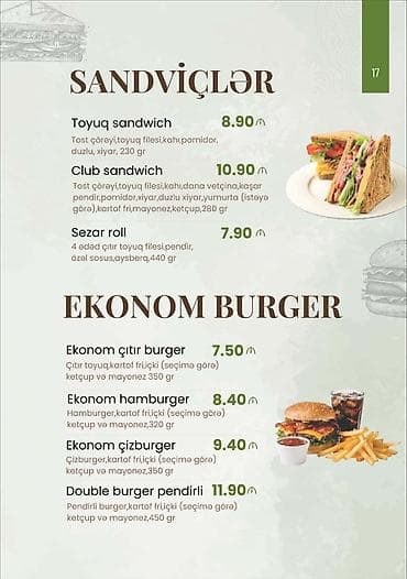 Sandviçlər və Ekonom Burger menyusu Sandviçlər: - Toyuq sandwich – lalafo.az -da Sandviçlər və Ekonom Burger menyusu Sandviçlər: - Toyuq sandwich –