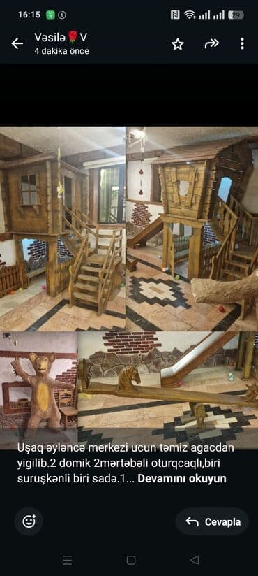 Uşaq əyləncə merkezi ucun təmiz agacdan yigilib.2 domik 2mərtəbəli lalafo.az -da Uşaq əyləncə merkezi ucun təmiz agacdan yigilib.2 domik 2mərtəbəli