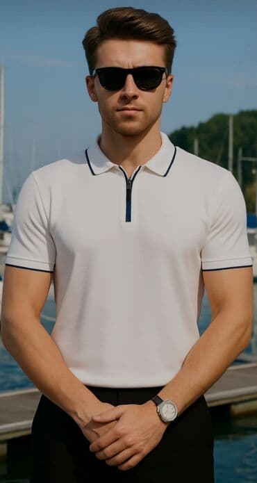 Kişi T- Shirt köynəyi - Rəng: ağ, tünd lacivərt incə detallarla - lalafo.az -da Kişi T- Shirt köynəyi - Rəng: ağ, tünd lacivərt incə detallarla -