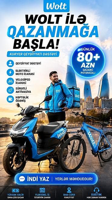 Moto-kuryer tələb olunur, Həftəlik ödəniş, Təcrübəsiz lalafo.az -da Moto-kuryer tələb olunur, Həftəlik ödəniş, Təcrübəsiz