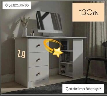 Пуфики на заказ: Kompyuter/iş masası - Ölçü: 120 x 75 x 50 sm - Rəng: ağ - Sol tərəfdə at lalafo.az — 1 Пуфики на заказ: Kompyuter/iş masası - Ölçü: 120 x 75 x 50 sm - Rəng: ağ - Sol tərəfdə — 1