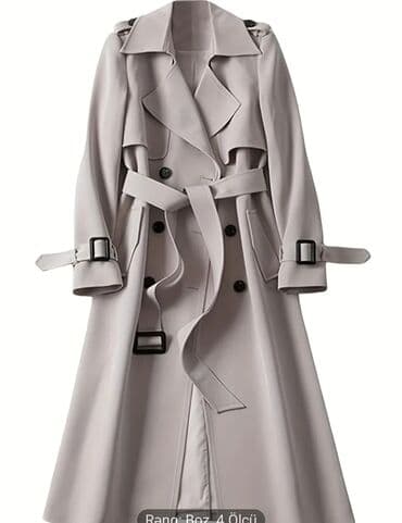 Boz rəngli uzun trençkot - Kəsim: klassik ikicərgə düyməli lalafo.az -da Boz rəngli uzun trençkot - Kəsim: klassik ikicərgə düyməli