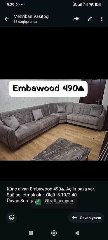 Künc divan, Açılan, Bazalı lalafo.az -da Künc divan, Açılan, Bazalı