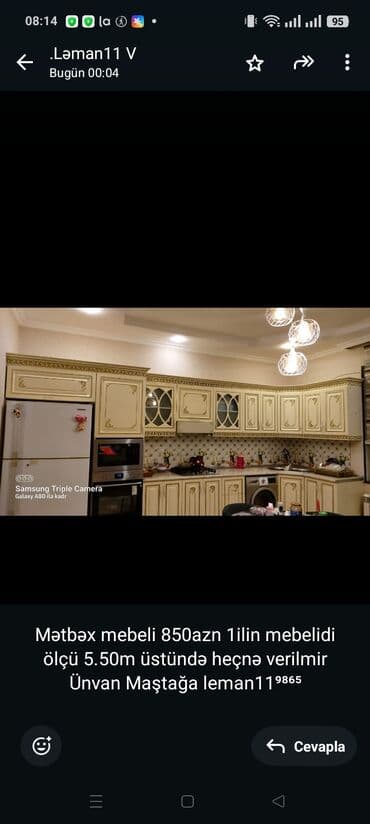 Mətbəx mebeli 850azn 1ilin mebelidi ölçü 5.50m üstündə heçnə verilmir lalafo.az -da Mətbəx mebeli 850azn 1ilin mebelidi ölçü 5.50m üstündə heçnə verilmir