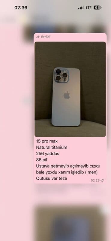 IPhone 15 Pro Max, 256 GB, Natural Titanium lalafo.az -da IPhone 15 Pro Max, 256 GB, Natural Titanium