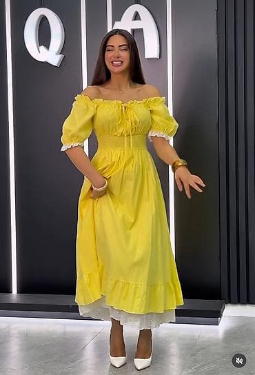 Sarı rəngli off-shoulder yay donu - Stil: Açıq çiyinli lalafo.az -da Sarı rəngli off-shoulder yay donu - Stil: Açıq çiyinli