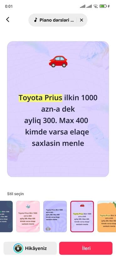 Toyota Prius ilkin 1000 azn-a dek ayliq 300. Max 400 kimde varsa lalafo.az -da Toyota Prius ilkin 1000 azn-a dek ayliq 300. Max 400 kimde varsa