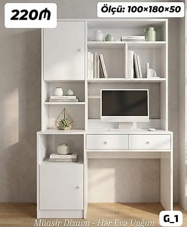 Masa + rəf sistemi (ağ rəng) - Ölçü: 100×180×50 sm - Müasir dizayn lalafo.az -da Masa + rəf sistemi (ağ rəng) - Ölçü: 100×180×50 sm - Müasir dizayn