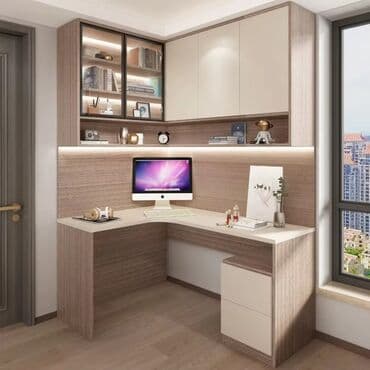 L formalı müasir işçi guşəsi – modul divar və masa sistemi - Dizayn lalafo.az -da L formalı müasir işçi guşəsi – modul divar və masa sistemi - Dizayn