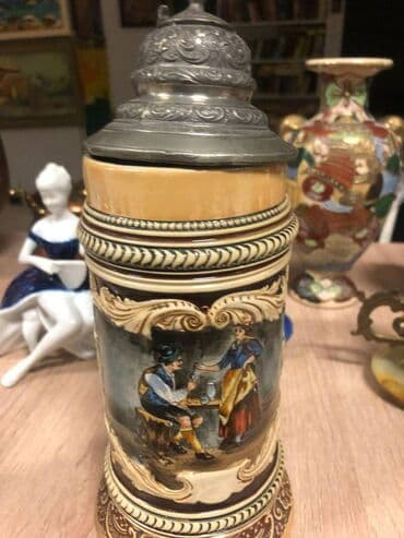 Vintage Alman pivə krujkası, qapaqlı Janr səhnəli Alman pivə krujkası lalafo.az -da Vintage Alman pivə krujkası, qapaqlı Janr səhnəli Alman pivə krujkası